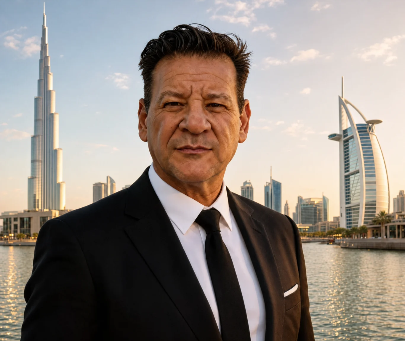 Dr. Alejandro Canonero in Dubai with the Burj Khalifa and Burj Al Arab